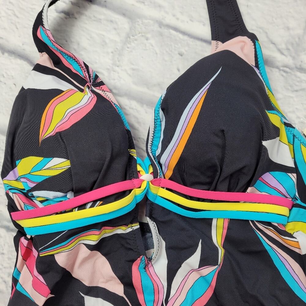 NWT Profile b Gottex Tropical Paparazzi Floral Black Multicolor Tankini Top sz 6 - Picture 6 of 16